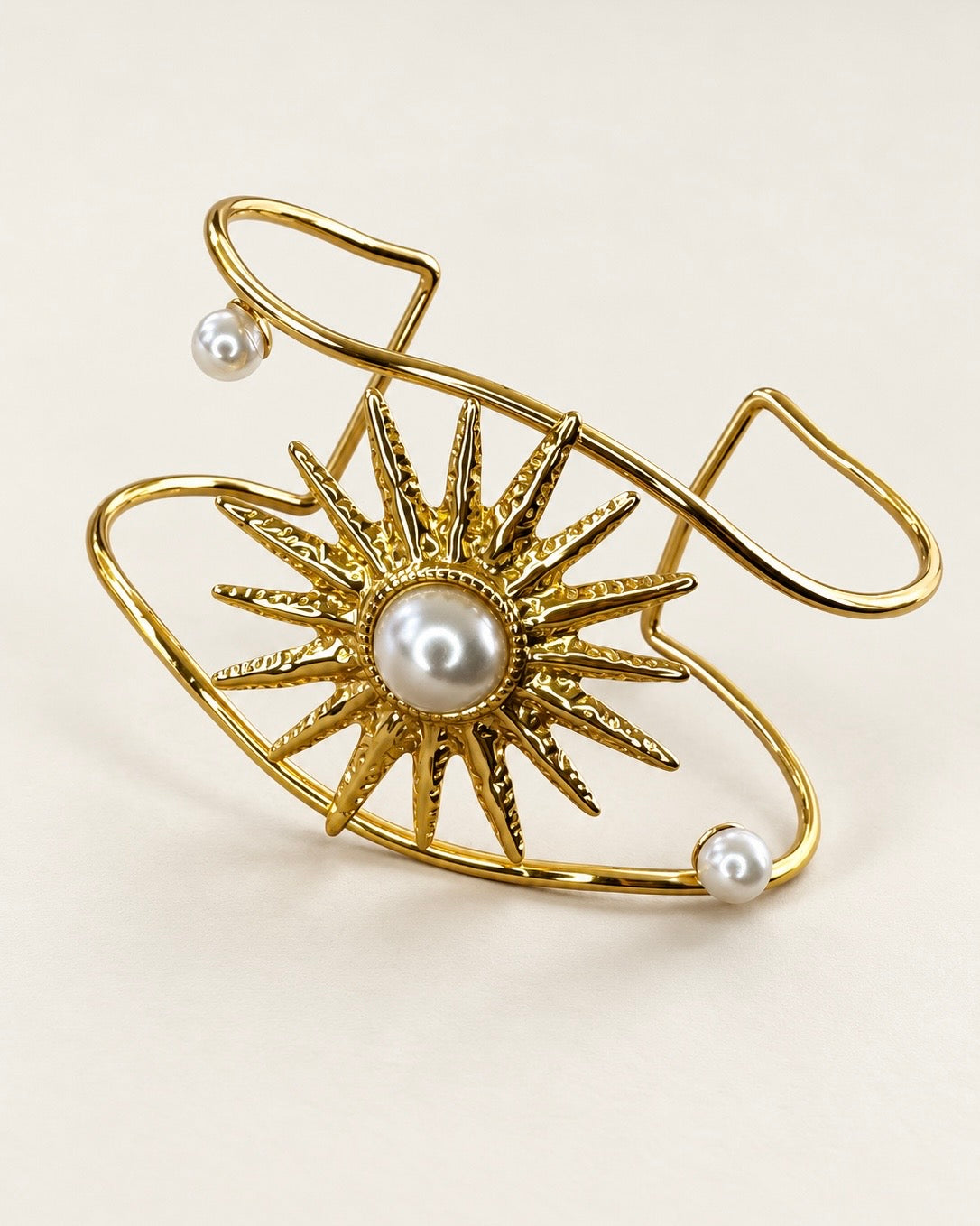 Sunburst & Pearl Stainless Steel Cuff Bracelet
