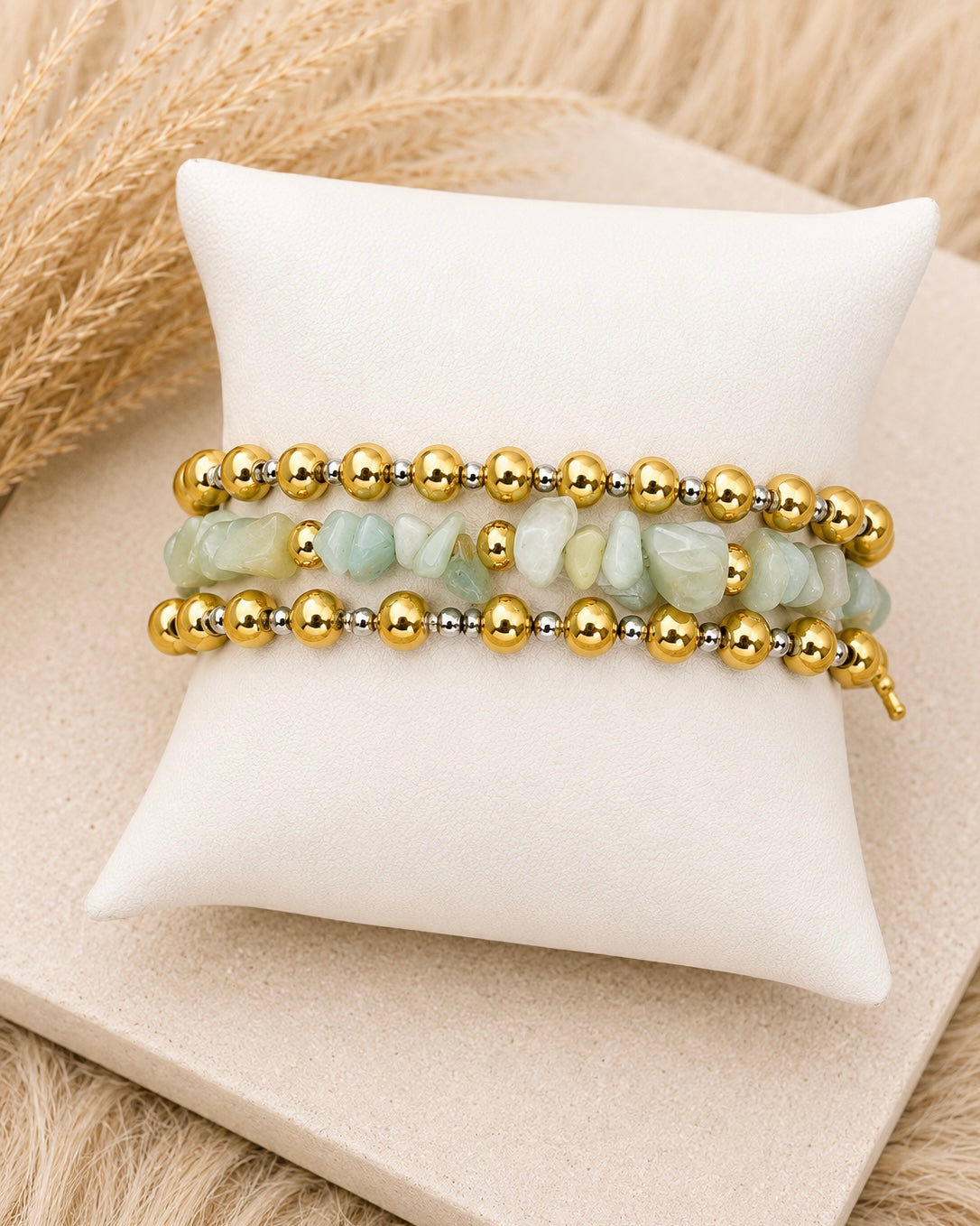 ✨ Amazonite & Gold Stainless Steel Charm Bracelet