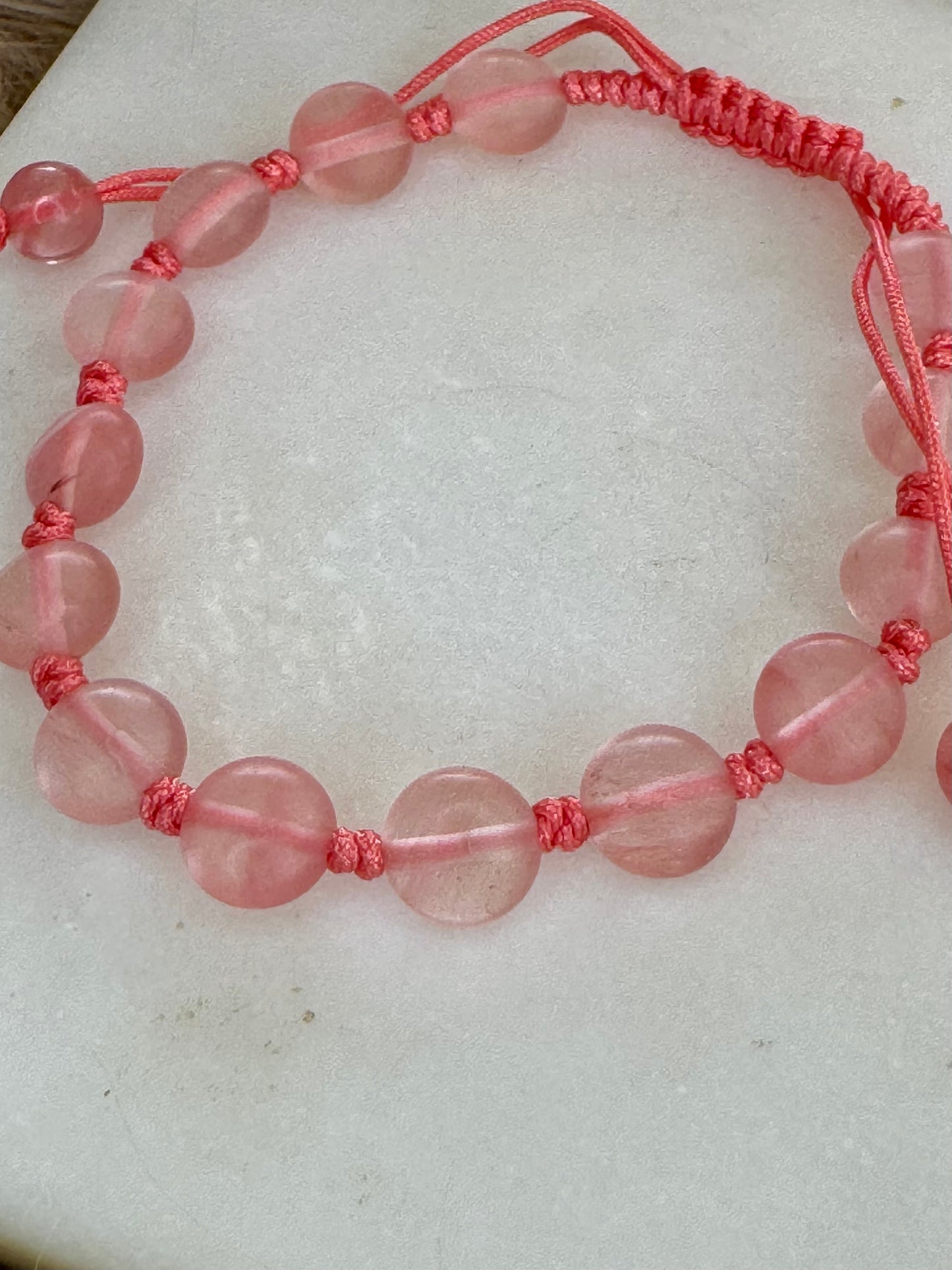Strawberry Quartz Adjustable Bracelet