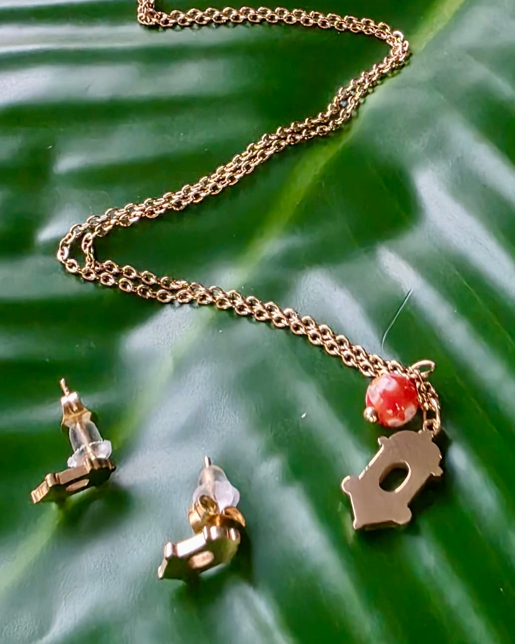 Gold Stainless Steel Necklace Set with Garita Charm & Murano Bead