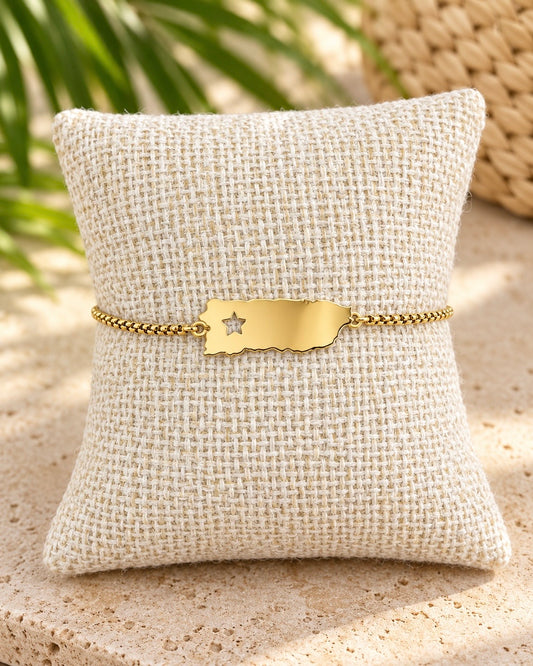Puerto Rico Star Adjustable Bracelet – Gold Stainless Steel