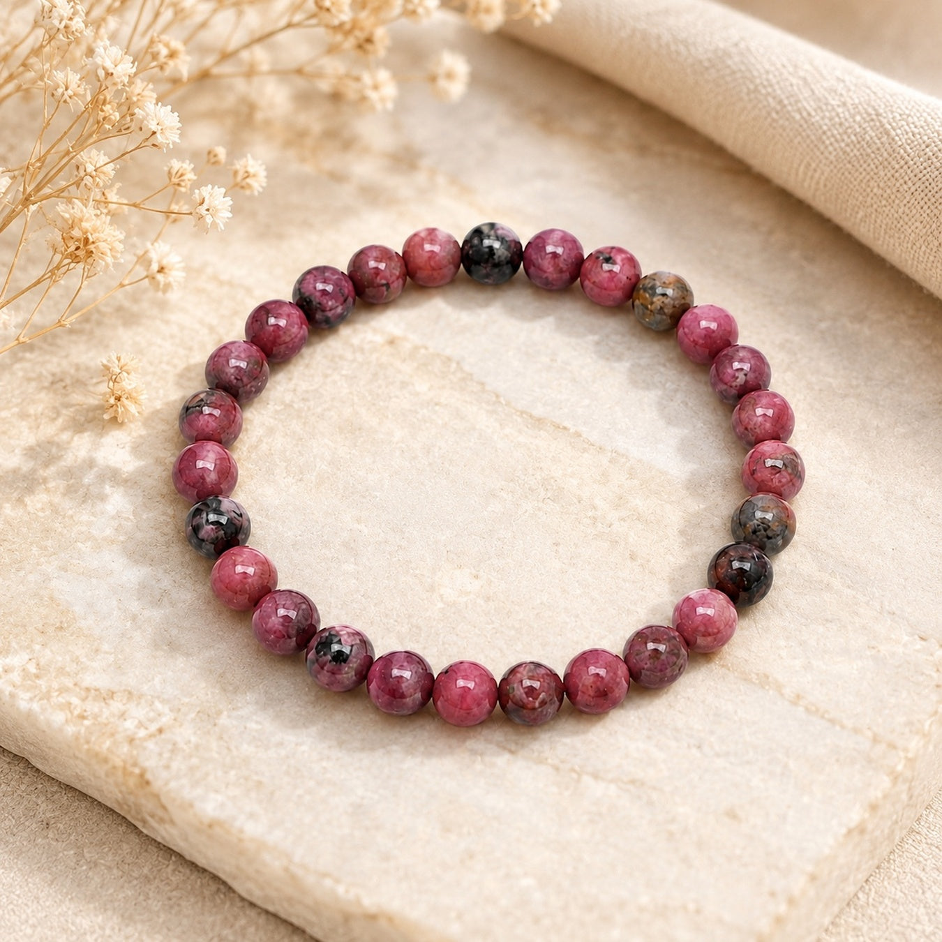 Rhodonite 6mm Sphere Bracelet – Love • Balance • Emotional Healing