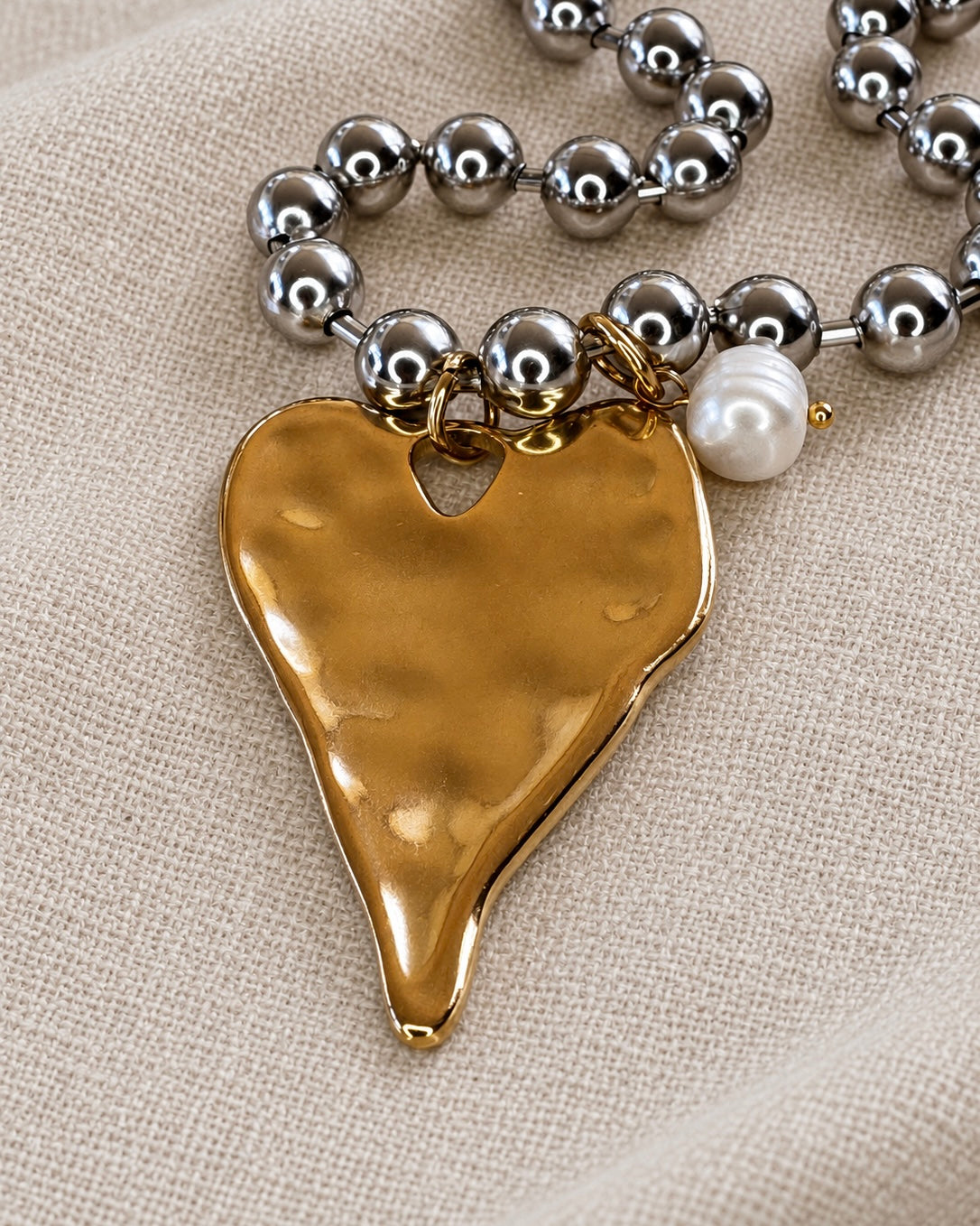 Two-Tone Stainless Steel Heart & Pearl Necklace