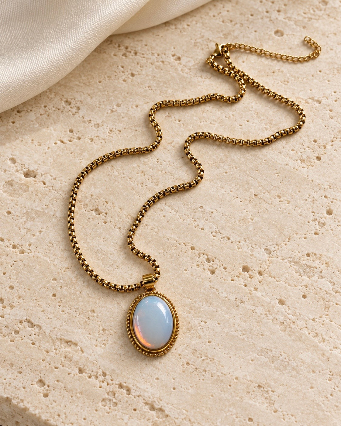 Moonstone Oval Pendant Necklace – Stainless Steel