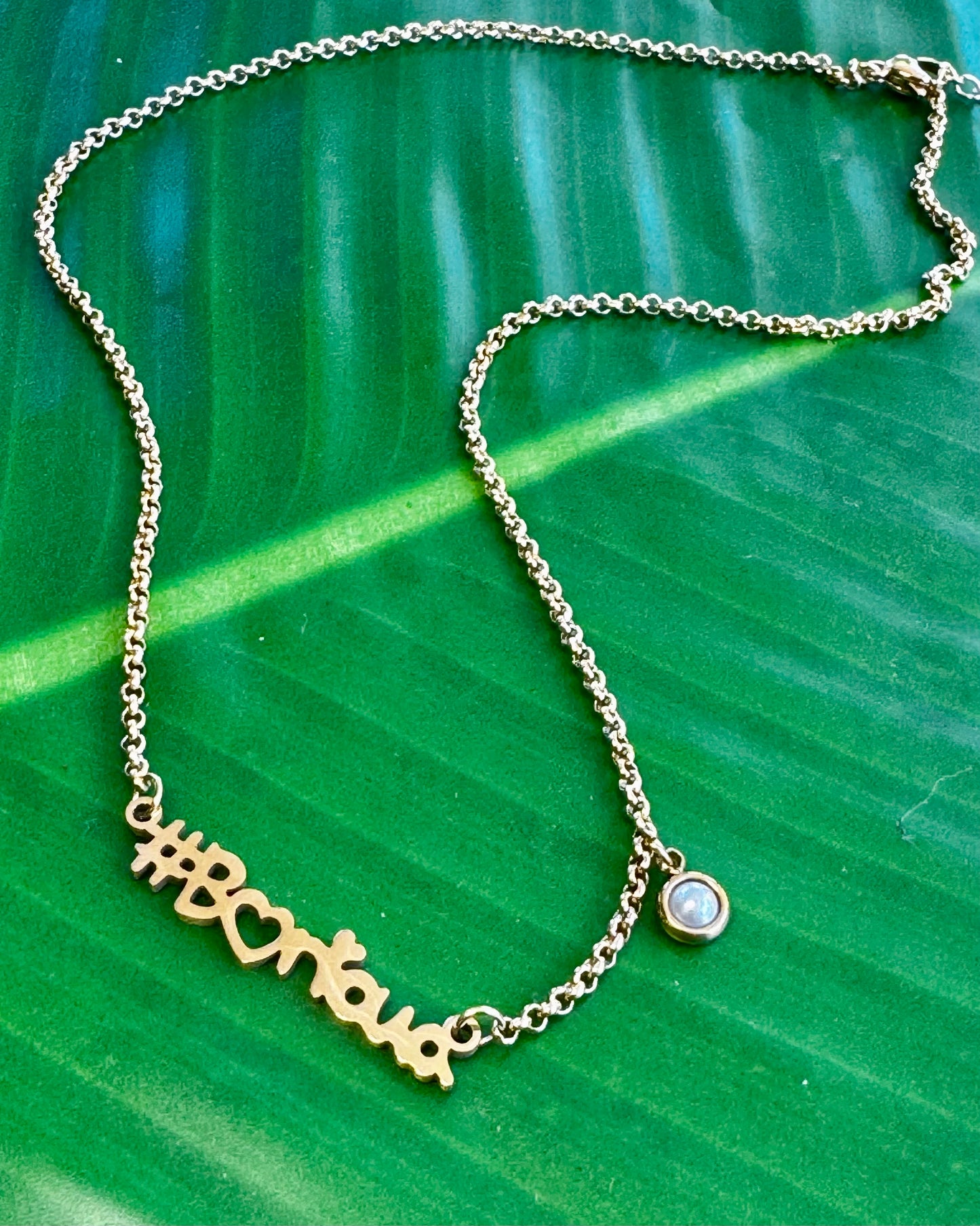 #Boricua Gold Necklace – 16” Stainless Steel with Pearl Accent