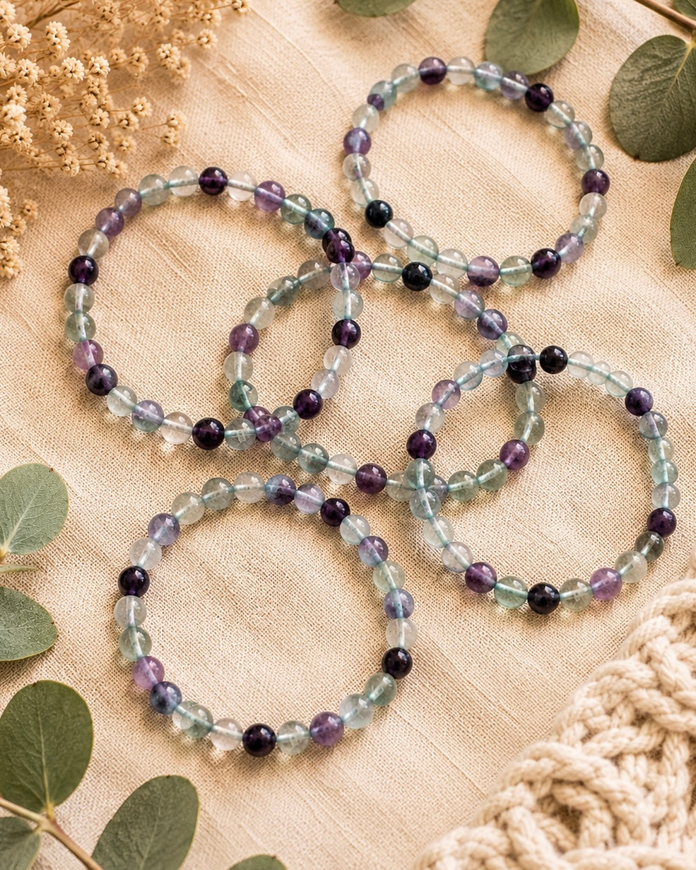 6mm Fluorite Sphere Elastic Bracelet – Clarity • Focus • Balance