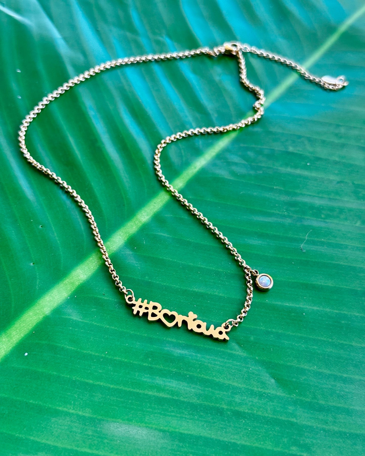 #Boricua Gold Necklace – 16” Stainless Steel with Pearl Accent