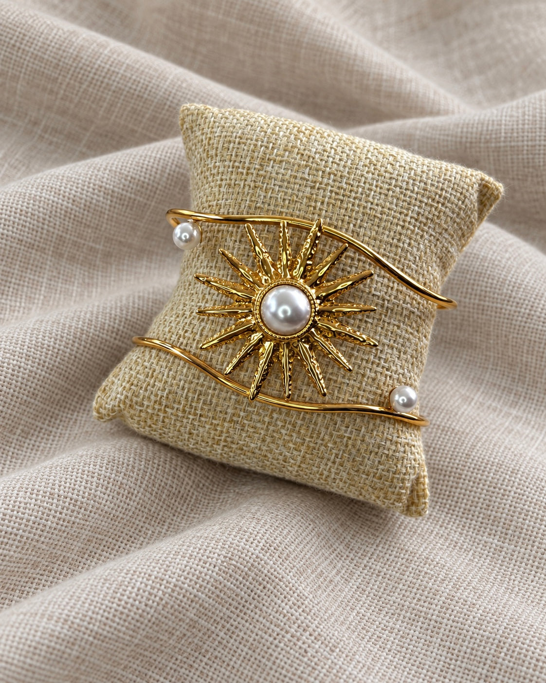 Sunburst & Pearl Stainless Steel Cuff Bracelet