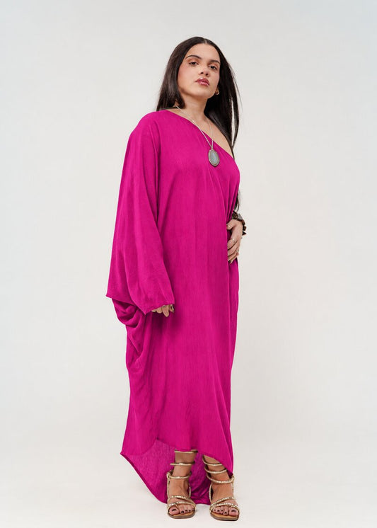 One Shoulder Fuchsia Dress