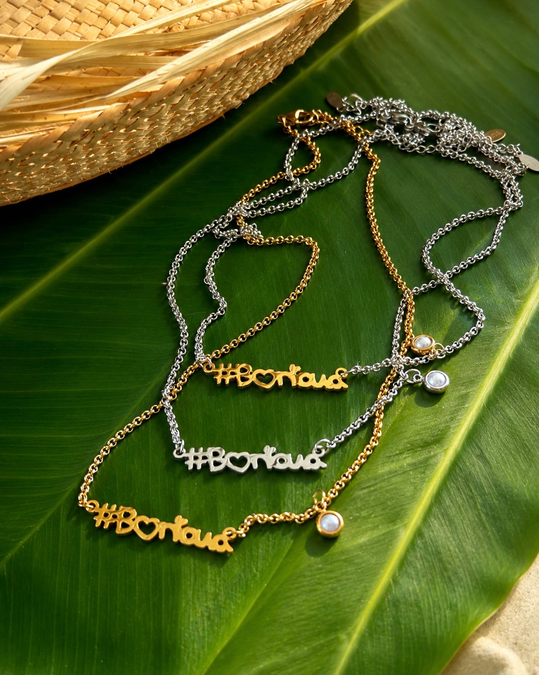 #Boricua Gold Necklace – 16” Stainless Steel with Pearl Accent