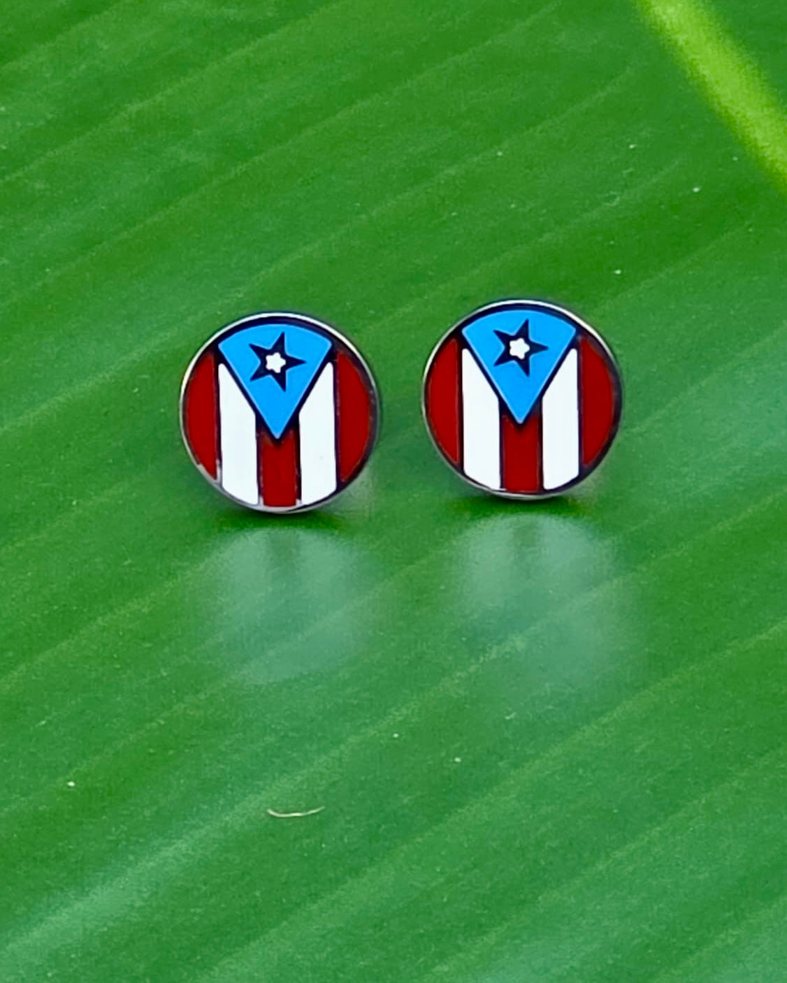 10mm stainless steel circle stud earrings with Puerto Rico flag in full color