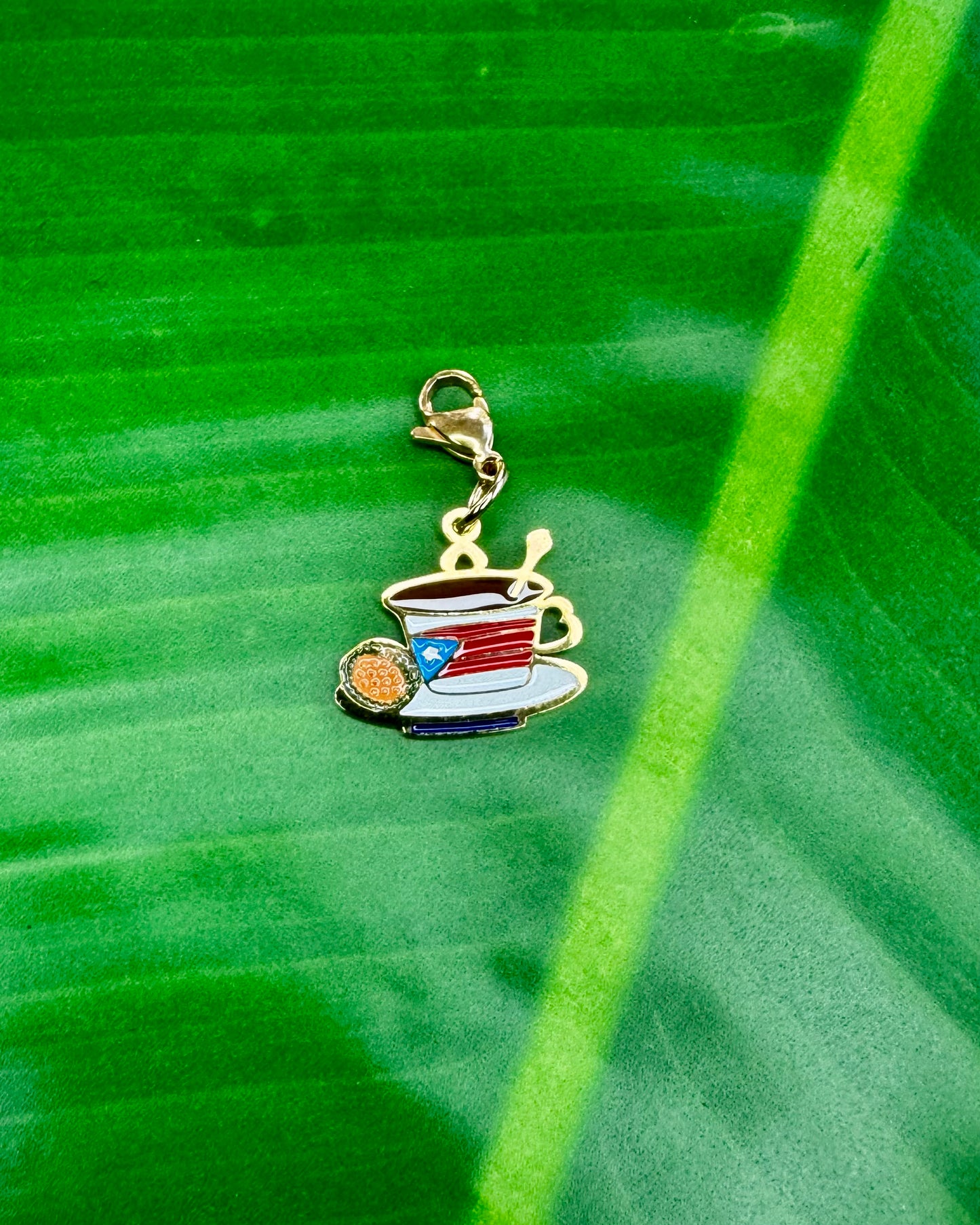 Gold and silver stainless steel Café con Galletas Maria charm with lobster clasp for coffee lovers