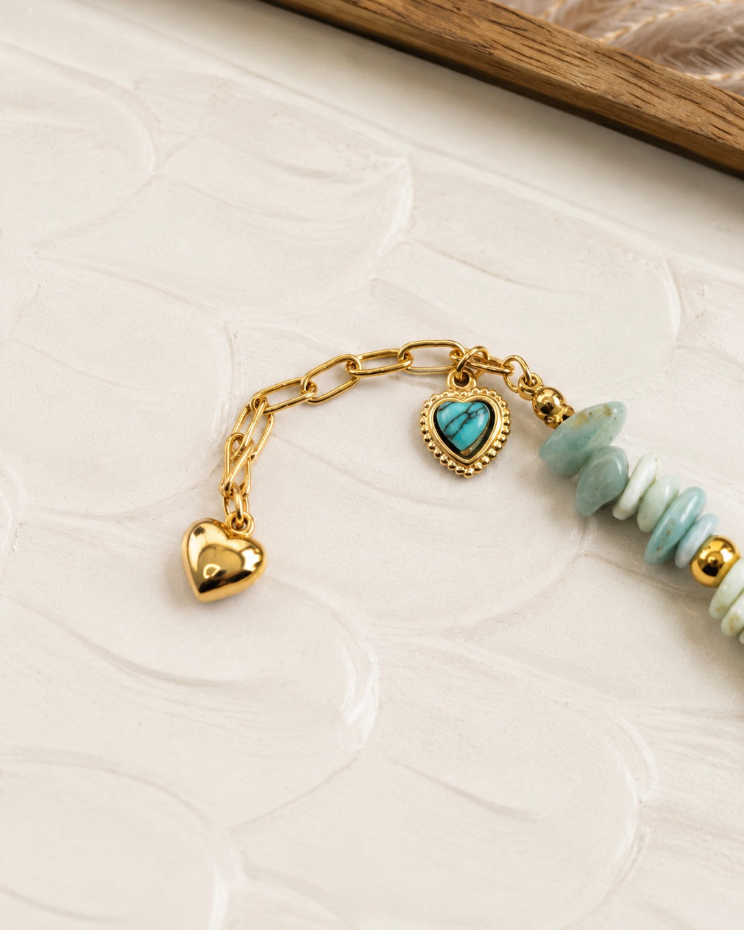 ✨ Amazonite & Gold Stainless Steel Charm Bracelet