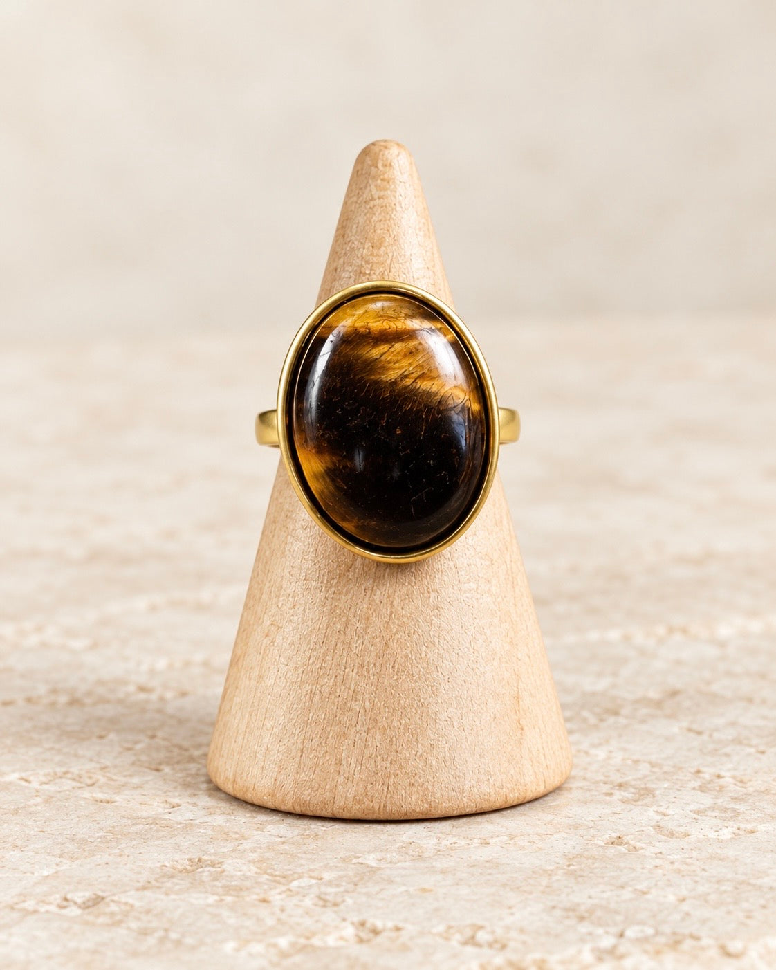 Tiger’s Eye Adjustable Ring – Stainless Steel