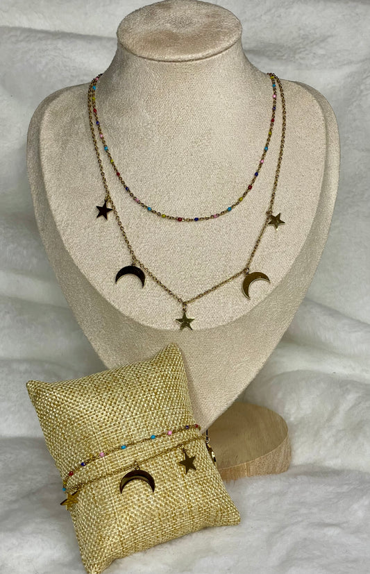 Necklace and Bracelet Moon & Stars set