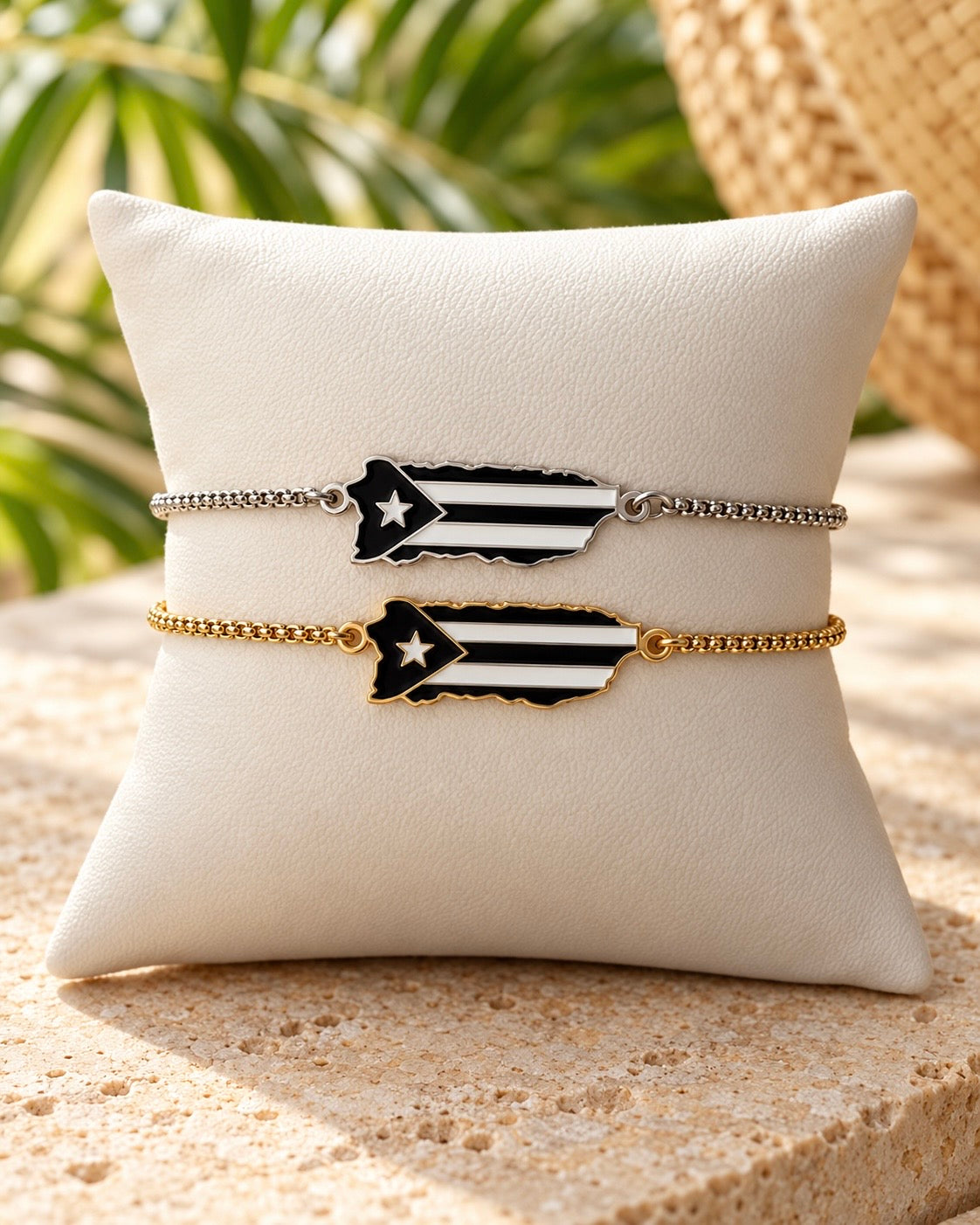 Black Puerto Rican Flag Adjustable Bracelet – Stainless Steel