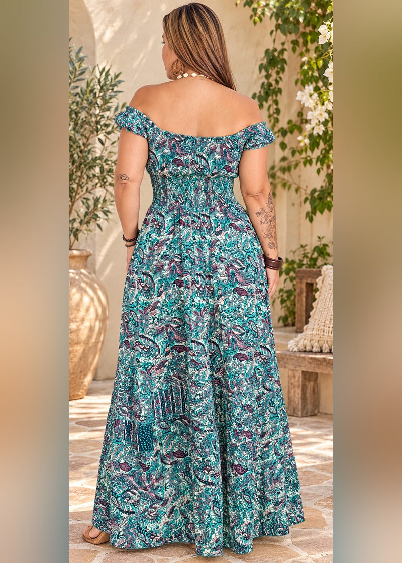 Peasant Print Long Dress