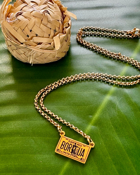Boricua Tag Necklace- Gold Stainless Steel