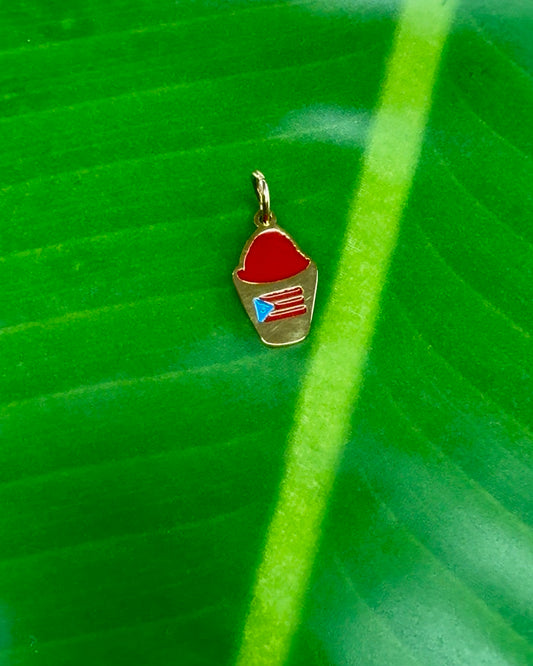 Puerto Rican Piragua charm in gold stainless steel featuring Frambuesa flavor and flag