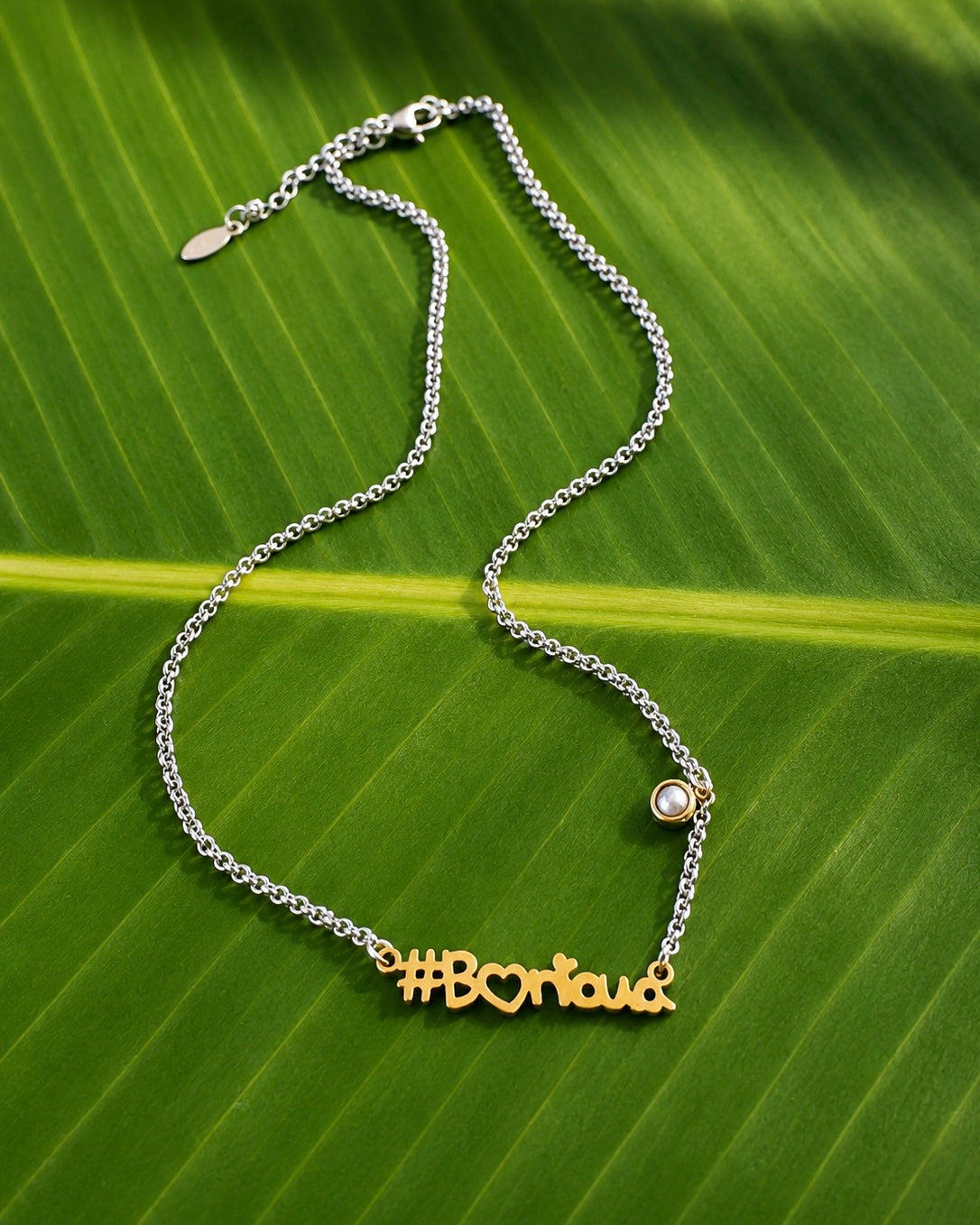 #Boricua Gold Necklace – 16” Stainless Steel with Pearl Accent