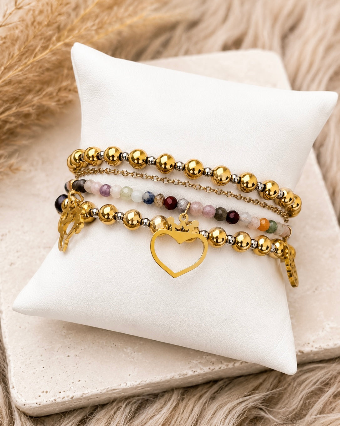✨ Three Charm Multicolor Double-Layer Bracelet
