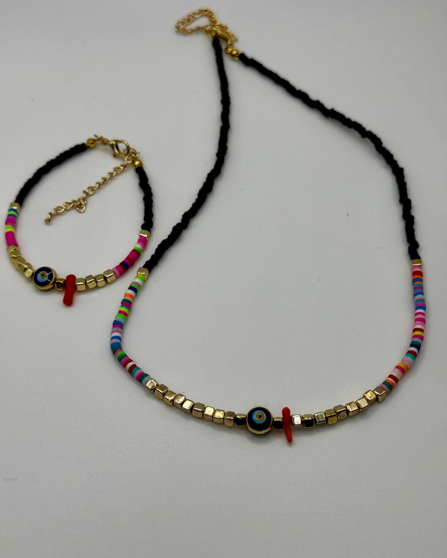 Evil Eye Coral Beads Set