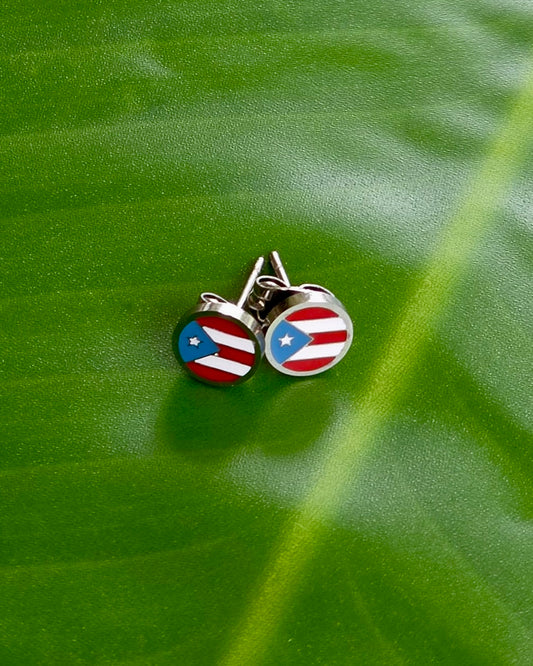 Puerto Rican flag stainless steel stud earrings for cultural pride