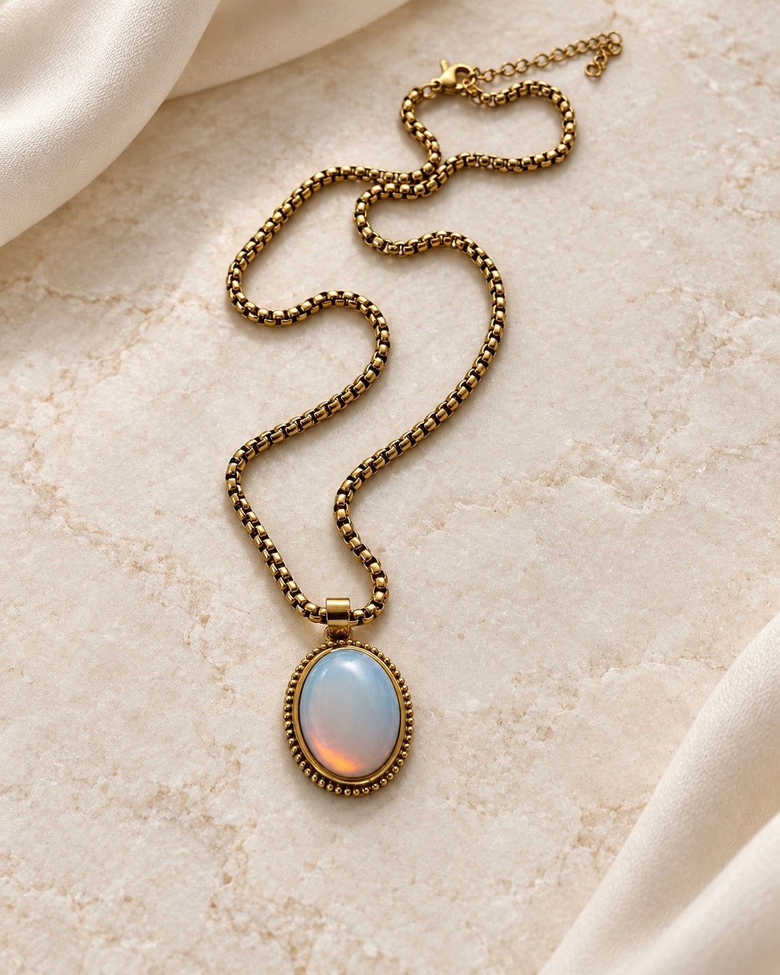 Moonstone Oval Pendant Necklace – Stainless Steel