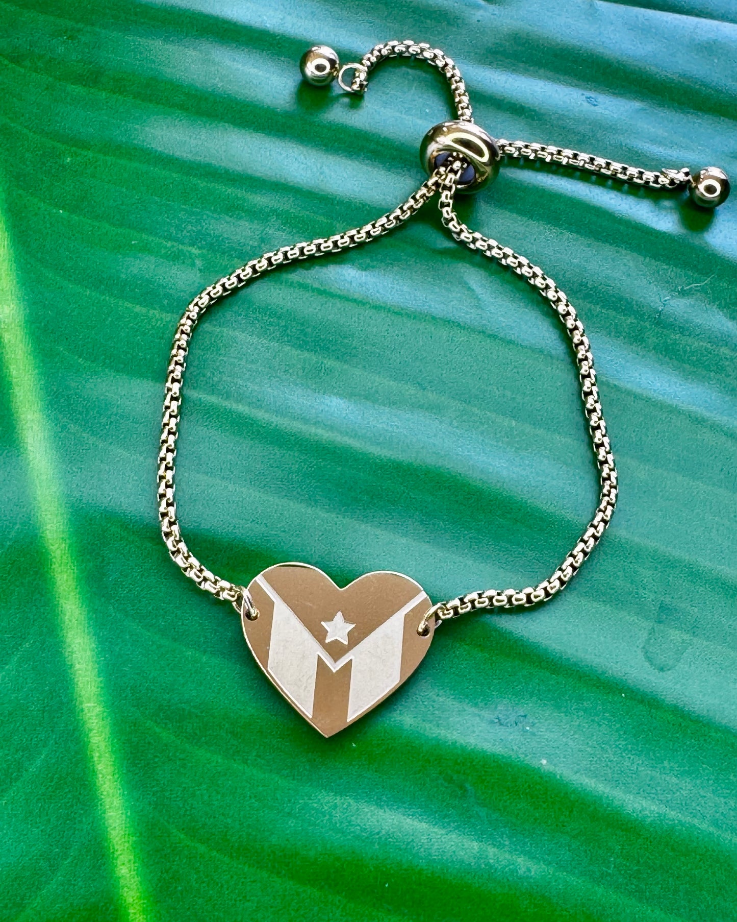 Puerto Rico Heart Adjustable Bracelet – Gold Stainless Steel