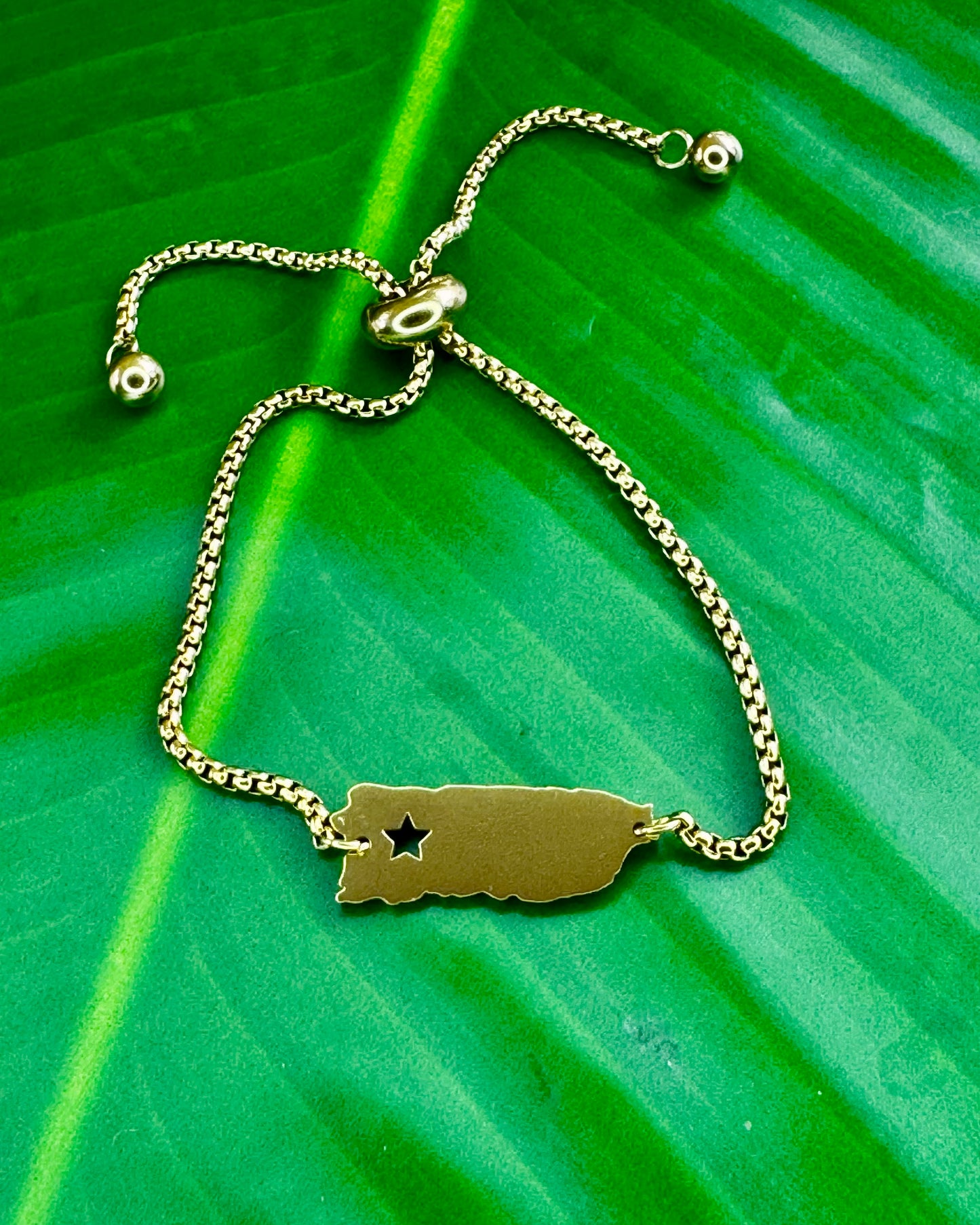 Puerto Rico Star Adjustable Bracelet – Gold Stainless Steel