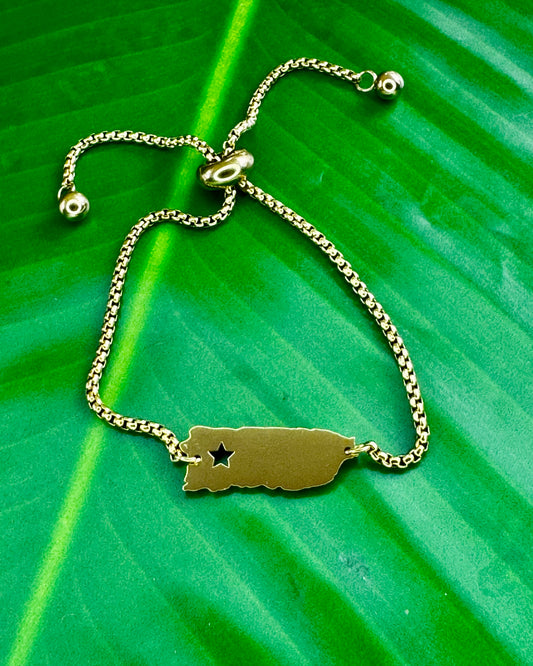 Puerto Rico Star Adjustable Bracelet – Gold Stainless Steel