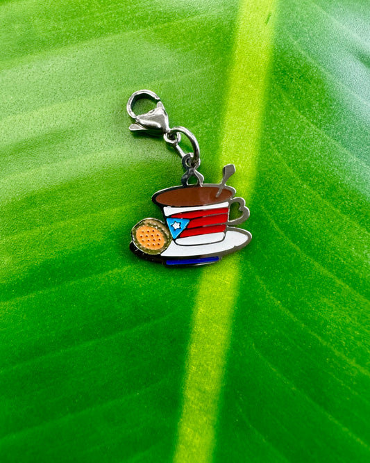 Gold and silver stainless steel Café con Galletas Maria charm with lobster clasp for coffee lovers