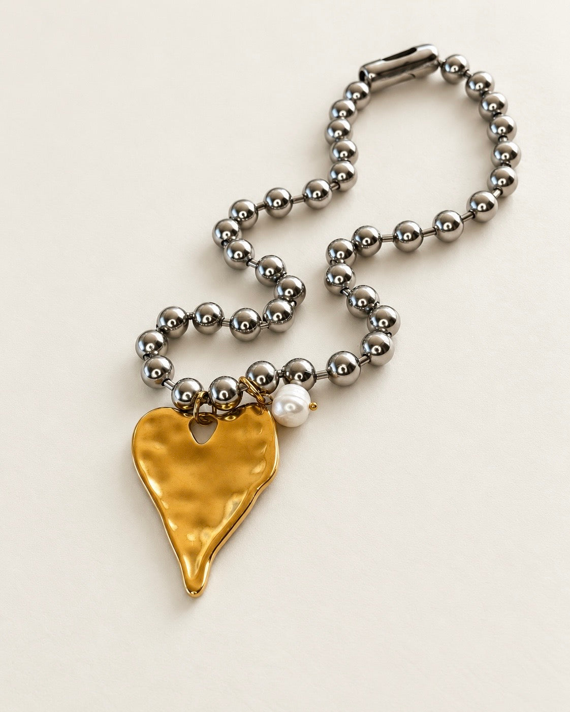 Two-Tone Stainless Steel Heart & Pearl Necklace