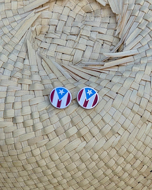 10mm stainless steel circle stud earrings with Puerto Rico flag in full color
