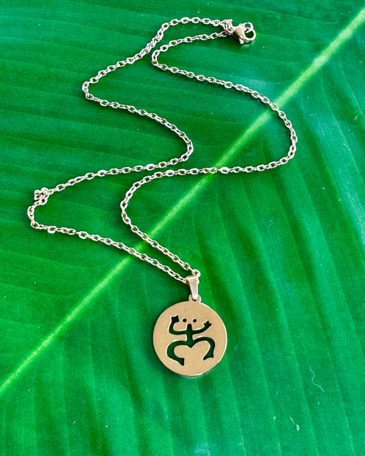 18-inch gold stainless steel necklace with a Coquí Taíno charm symbolizing Puerto Rican heritage and Taíno culture.
