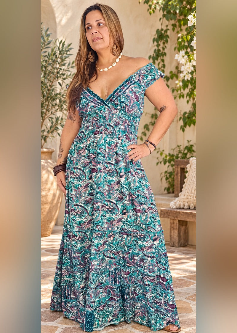 Peasant Print Long Dress