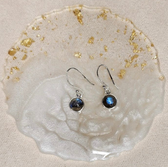 Blue Fire Labradorite Circle Earrings