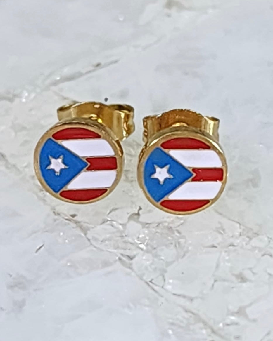 Puerto Rican flag stainless steel stud earrings for cultural pride