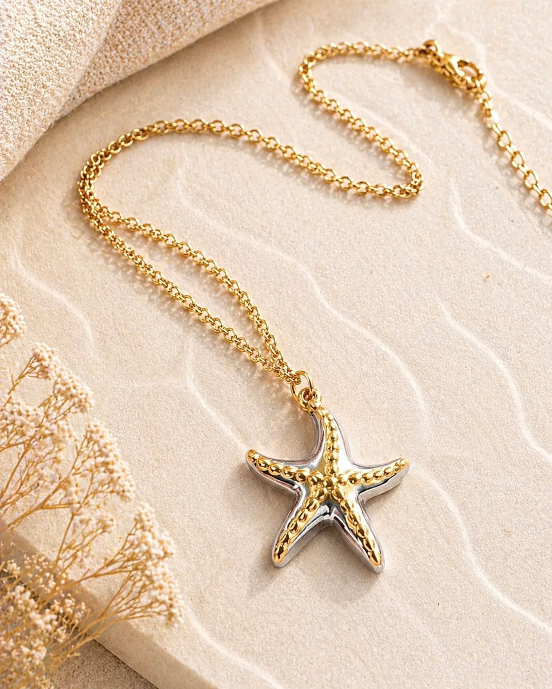 Two-Tone Starfish Stainless Steel Necklace