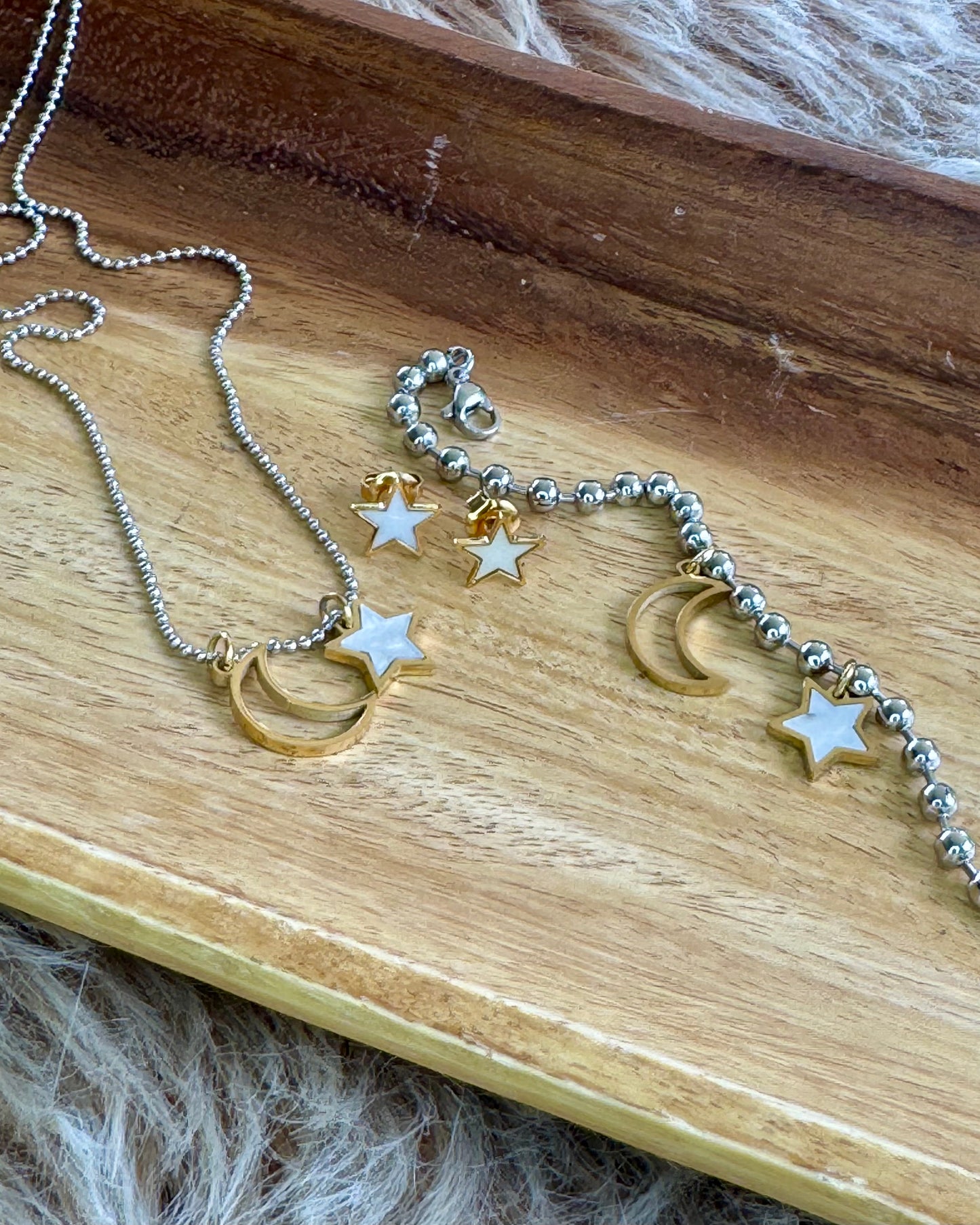 Celestial Moon & Star Necklace – 16" Gold Stainless Steel