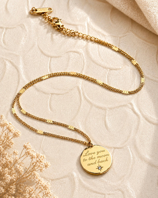 Gold Stainless Steel “Love You to the Moon & Back” Necklace