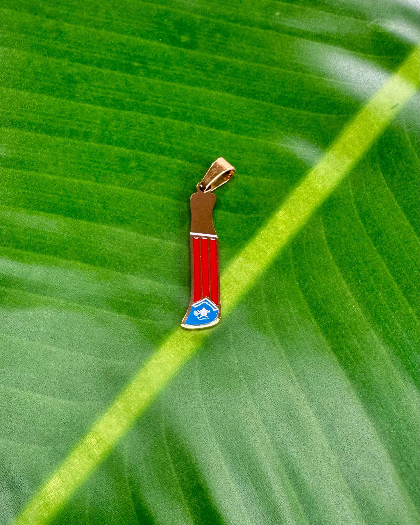 Stainless Steel machete charm, Boricua jewelry accessory, water- resistant and durable.