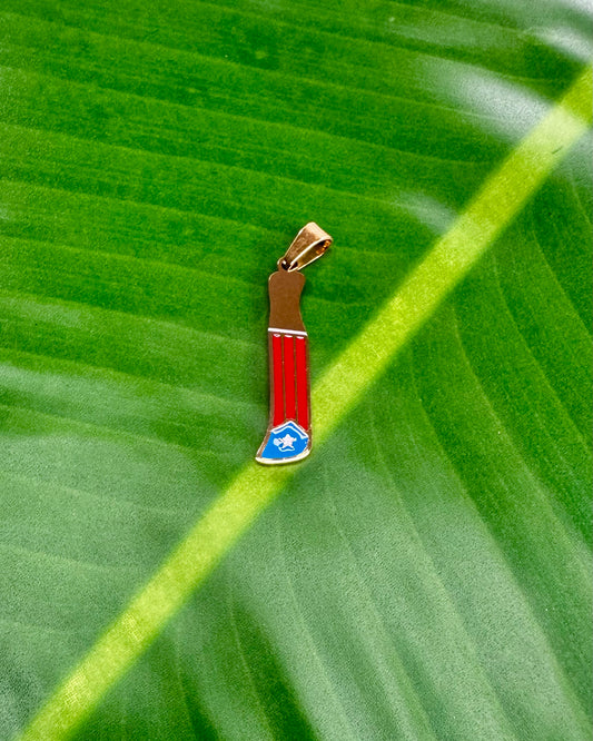 Stainless Steel machete charm, Boricua jewelry accessory, water- resistant and durable.