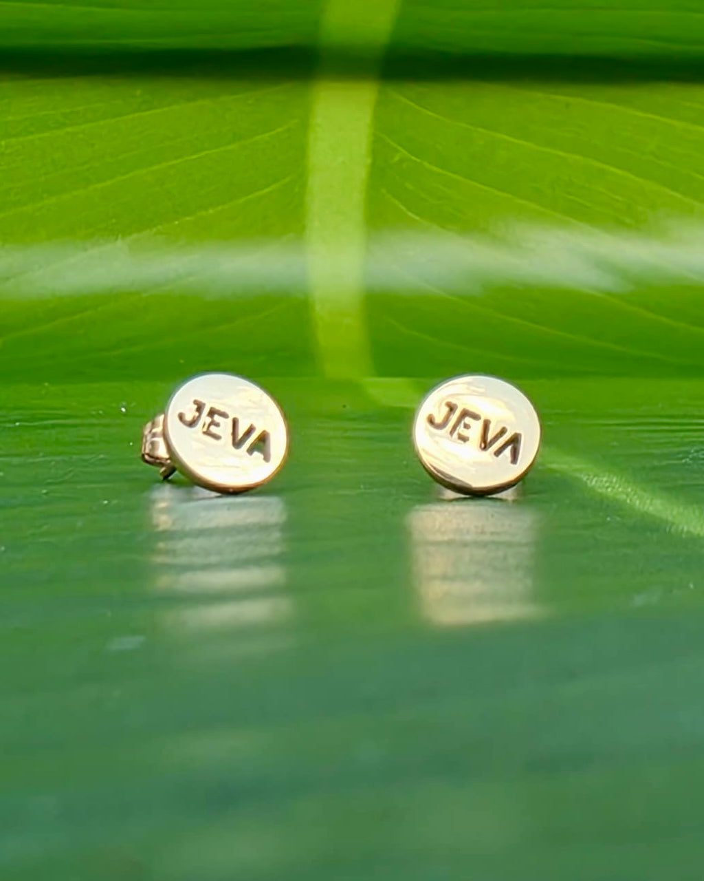 Gold stainless steel "JEVA" std earrings meaning cute girl in Puerto Rican slang