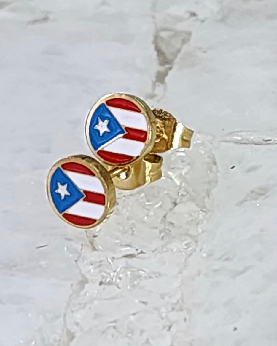 Puerto Rican flag stainless steel stud earrings for cultural pride