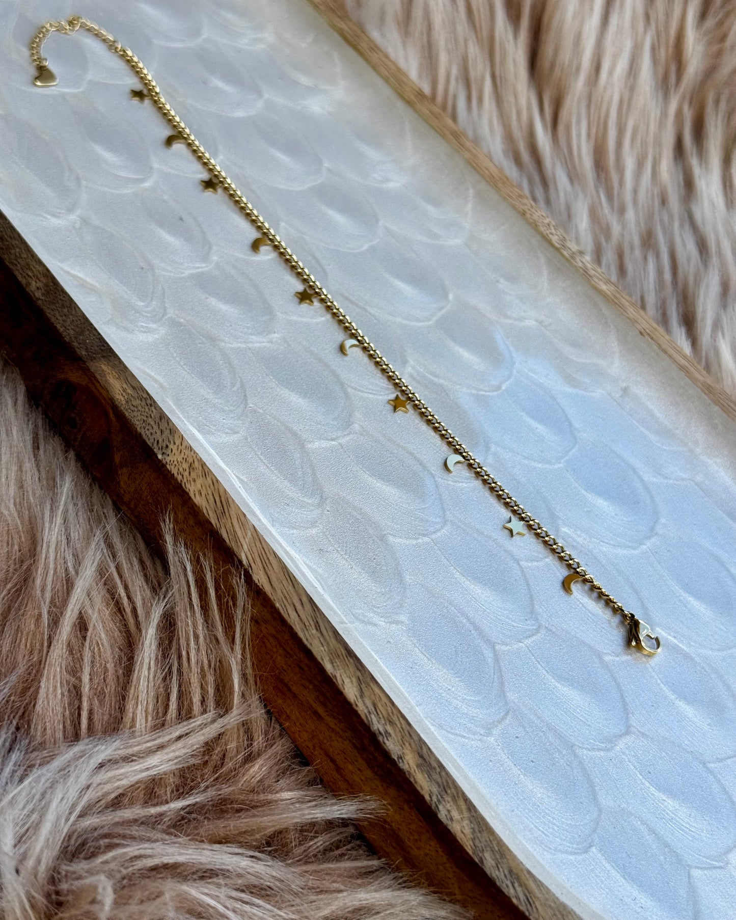 Moon & Stars Anklet – Gold Stainless Steel