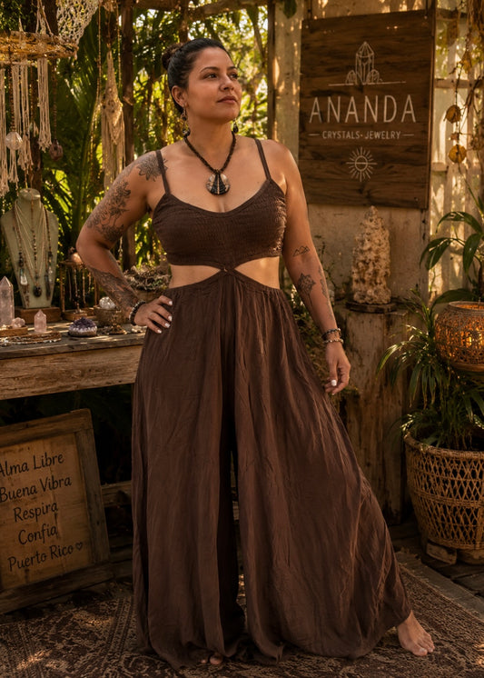 Boho Brown Cutout Jumpsuit