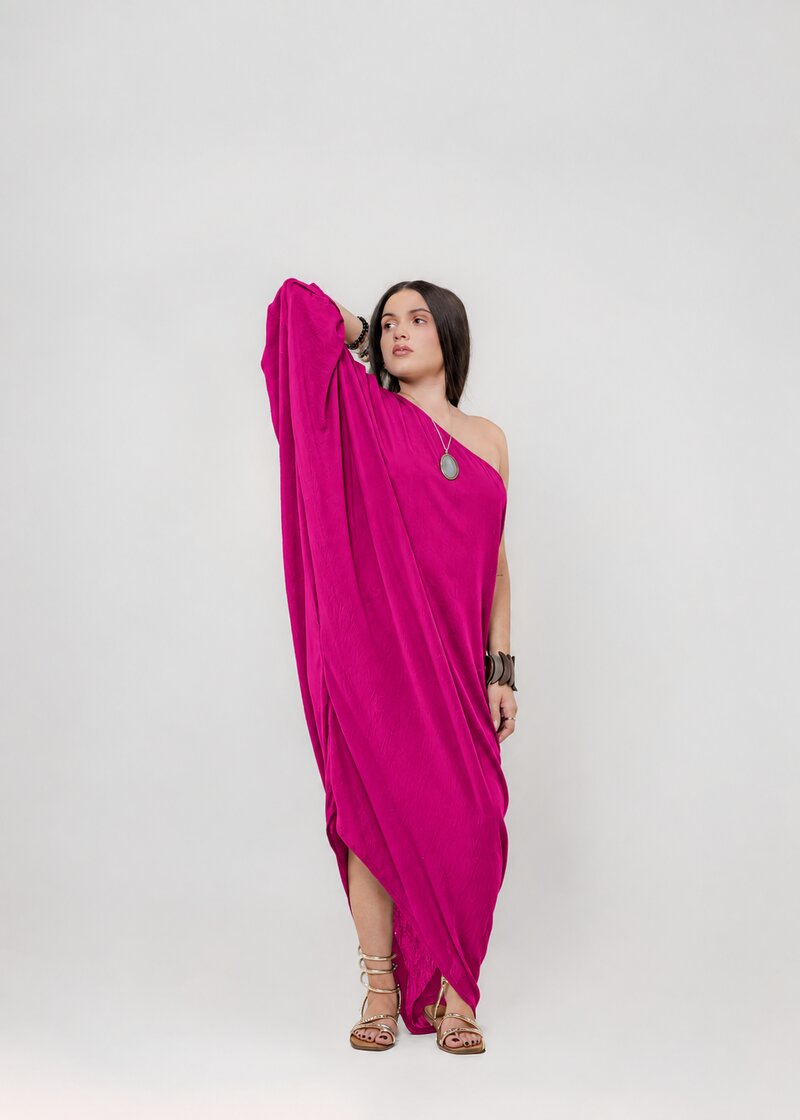 One Shoulder Fuchsia Dress
