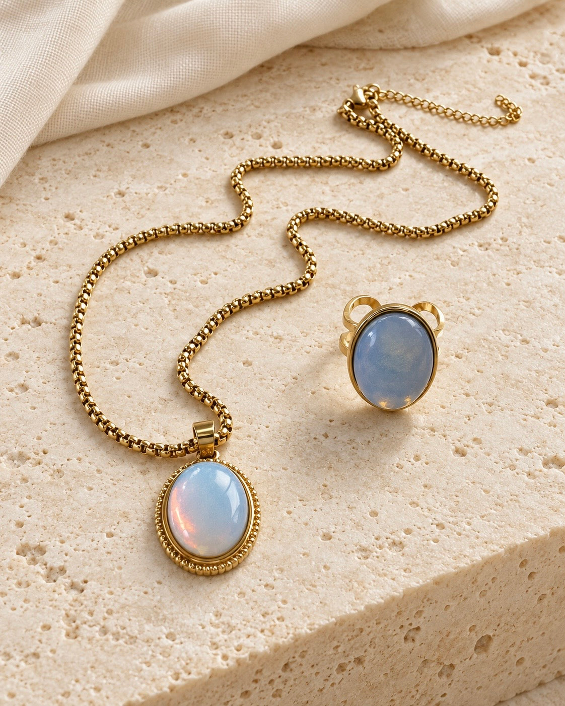 Moonstone Oval Pendant Necklace – Stainless Steel