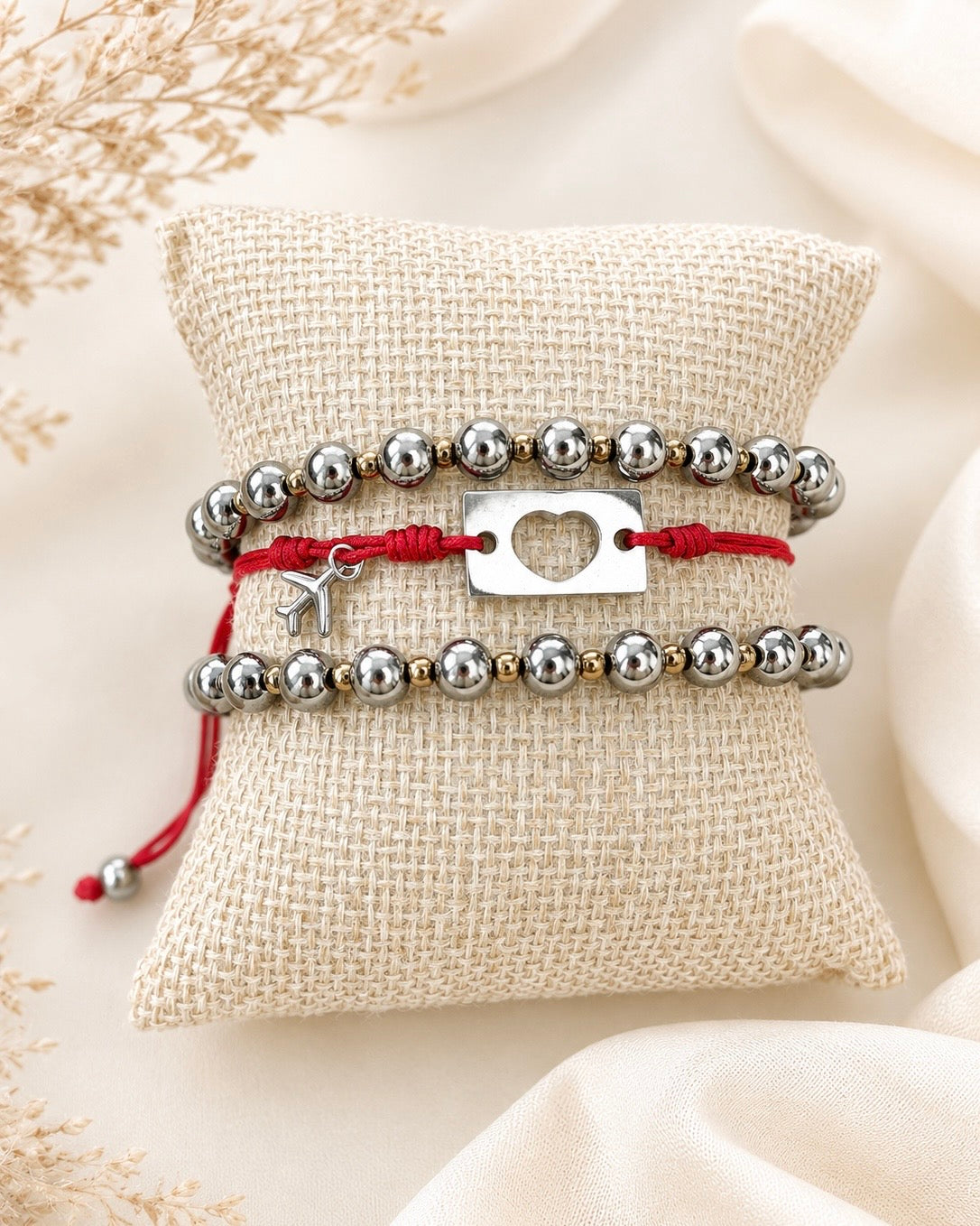 Heart & Airplane Adjustable Bracelet – Stainless Steel